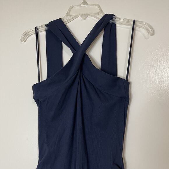 NEW! Michael Stars Opaline Ultra Rib Ruched Midi Dress Admiral navy blue Medium - Picture 3 of 8